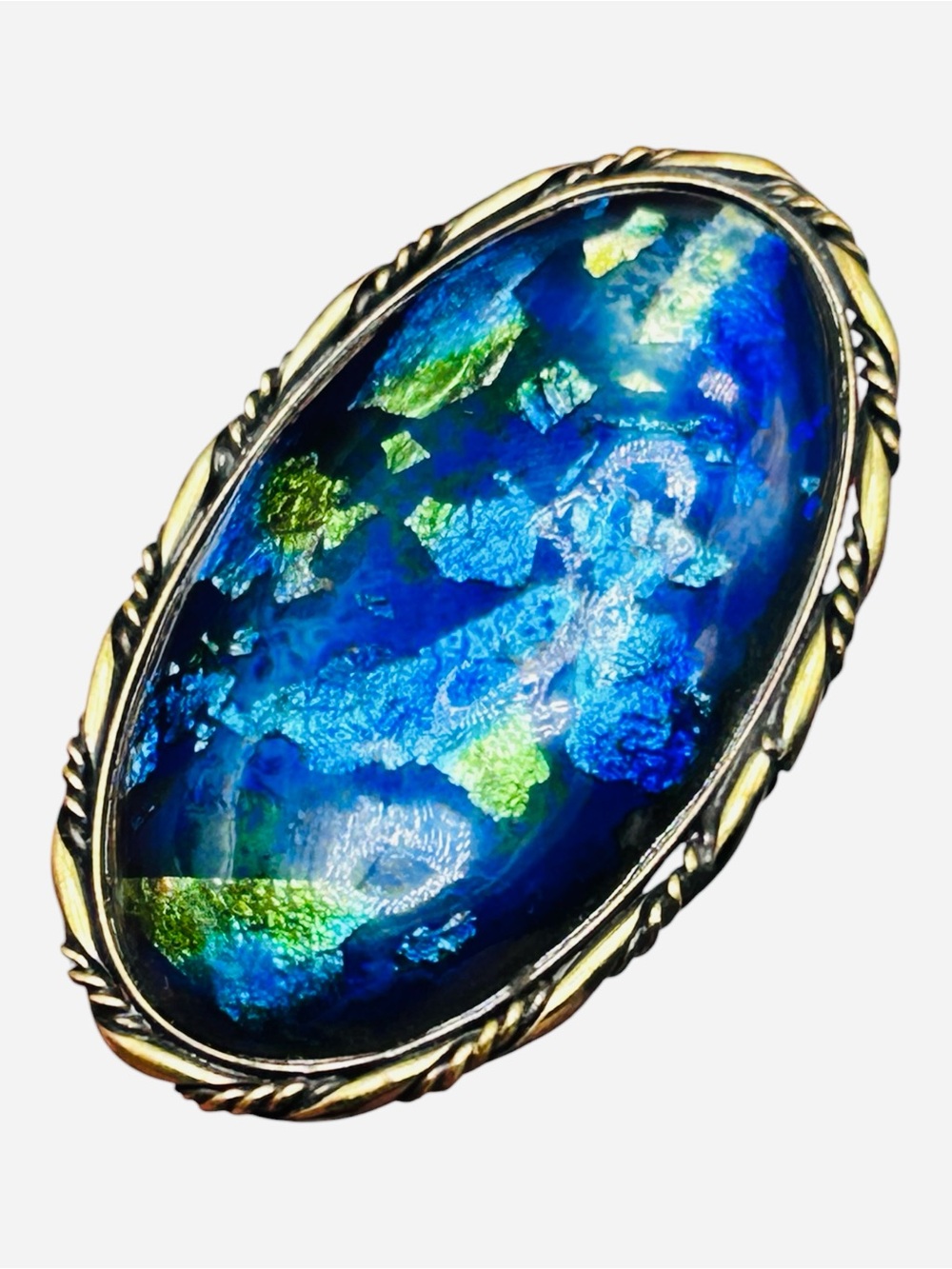 Vintage Blue Green Foil Glass Brooch Pendant
